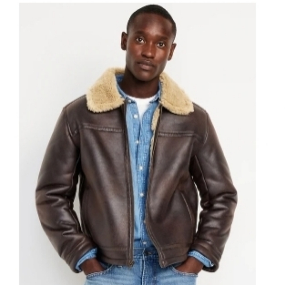 Faux Leather Aviator Jacket
